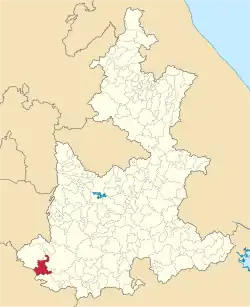 Location of the municipality in Puebla