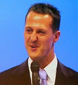 A picture of Michael Schumacher who won his fifth consecutive Grand Prix and the 45th of his career.