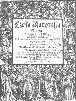 A Czech example of Fraktur: Title page of Česká mariánská muzika by Adam Václav Michna z Otradovic (1647) ("" by old orthography)