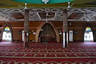 The inner prayer hall featuring the Mihrab and Minbar