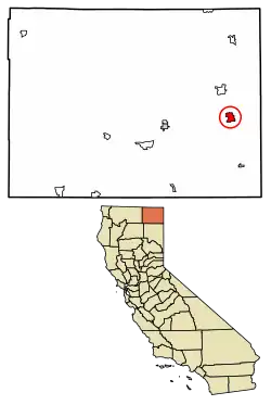 Location of Cedarville in Modoc County, California