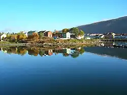 View from Ranfjorden of Moholmen, the oldest part of Mo i Rana.