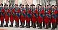 An honor guard salutes during the welcoming ceremonies for Air Force General Richard B. Myers, who became the first Chairman of the Joint Chiefs of Staff to visit Mongolia, January 2004.