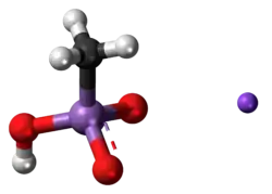 Ball-and-stick model of the monosodium methyl arsenate molecule