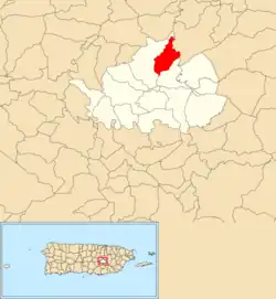 Location of Monte Llano within the municipality of Cidra shown in red