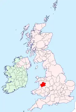 Montgomeryshire shown within the United Kingdom