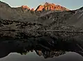 Sunset on Aperture Peak (left) and Mt. Agassiz, from Bishop Lake