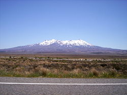 The active stratovolcano Mount Ruapehu is the apex of North Island of New Zealand.