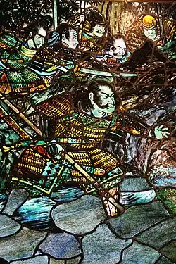 Japanese-inspired stained glass window depicting a Samurai, in the Japanese Tower