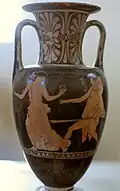 Amphora, Dionysus and menade, Shuvalov Painter, 450-425 BC