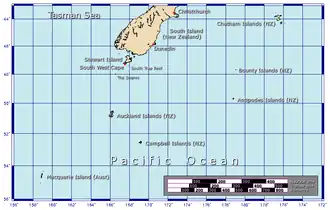 Map of New Zealand's subantarctic outlying islands
