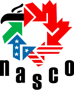 "NASCO project logo depicting the three associated countries' flag iconography as a singular element."