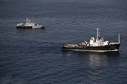 The Russian Navy Project 745MBS rescue tug Viktor Konetsky and IRIS Shahid Mahdavi (P313-1) during the CHIRU exercise in 2019