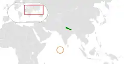 Map indicating locations of Maldives and Nepal