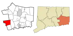 Lyme's location within New London County and Connecticut