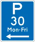 Parking Permitted: 30 Minutes (on the left of this sign, non-standard hours)