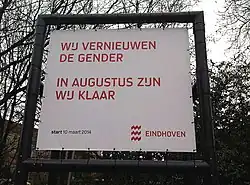 Billboard announcing work on the Nieuwe Gender in 2015.