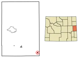 Location of Van Tassell in Niobrara County, Wyoming.