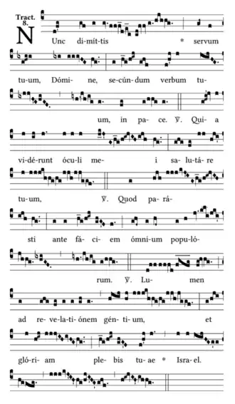a page of Gregorian chant notation for Nunc dimittis