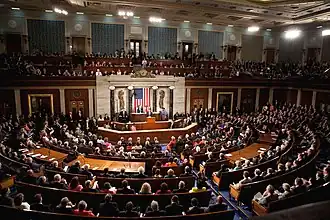 US House of Representatives with the President addressing a joint session of Congress