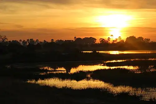 Sunrise over the floodplains of the Okavango Delta, Botswana (April 2025)