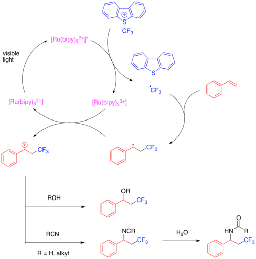 Photoredox-catalyzed oxy- and aminotrifluoromethylation