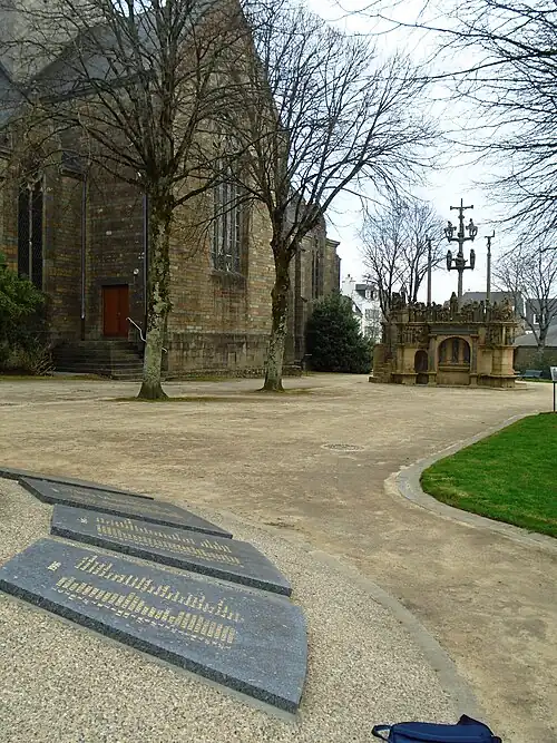 A view across to the Calvary from the Plougastel-Daoulas War Memorial