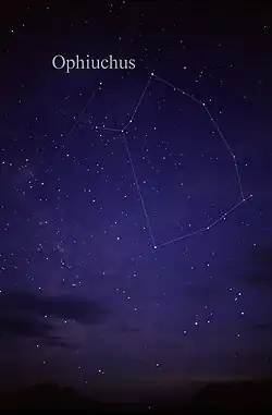 The constellation Ophiuchus as it can be seen by naked eye.[37]