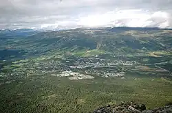 Oppdal as seen from the Almann Mountain in August 2008