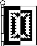 an orle charged—Parted per pale argent and sable; an orle engrailed on both sides charged with four quatrefoils within a bordure, all counter changed—Norie, Scotland
