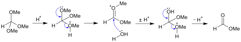 Hydrolysis of methyl orthoformate to methyl formate