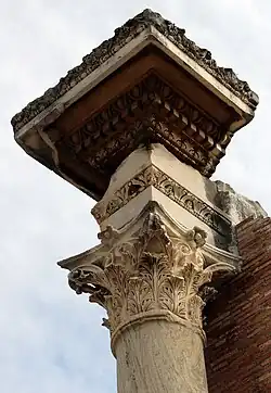 Roman leaf-and-dart on an entablature of the Baths at Ostia, Ostia Antica, near modern Ostia, southwest of Rome, unknown architect, unknown date