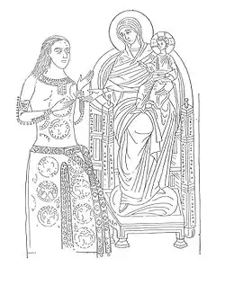 Ostoja Rajaković with the Mother of God with Christ in the Church of the Theotokos Peribleptos, in Ohrid.