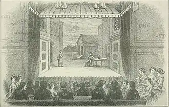 interior of old theatre, looking at the stage over the heads of a full audience