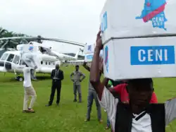 Equipment and material delivery for National Electoral Commission (CENI) antenna in Kimvula, Kongo