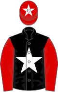 Black, white star, red sleeves, red cap, white star