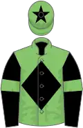 Light green, black diamond, black sleeves, light green armlets, light green cap, black star