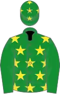 Green, yellow stars on body and cap