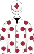 White, maroon spots, maroon diamond on cap