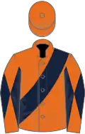 Orange, Dark Blue sash, diabolo on sleeves, Orange cap