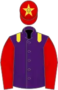 Purple, yellow epaulets, red sleeves, red cap, yellow star