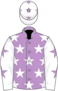 Mauve, white stars, white sleeves, mauve stars, white cap, mauve stars