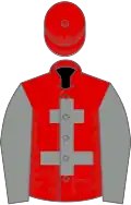 Red, grey cross of lorraine and sleeves, red cap