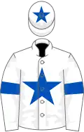 White, royal blue star, armlets and star on cap