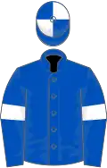 Royal blue, white armlet, quartered cap