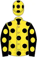 Yellow, black spots, black sleeves, yellow spots