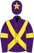 Purple, yellow cross belts, armlets and star on cap