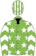 Light green, white stars, chevrons on sleeves, striped cap