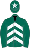Dark green, white chevrons, dark green sleeves, dark green cap, white star