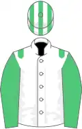 White, emerald green epaulets and sleeves, emerald green and white striped cap